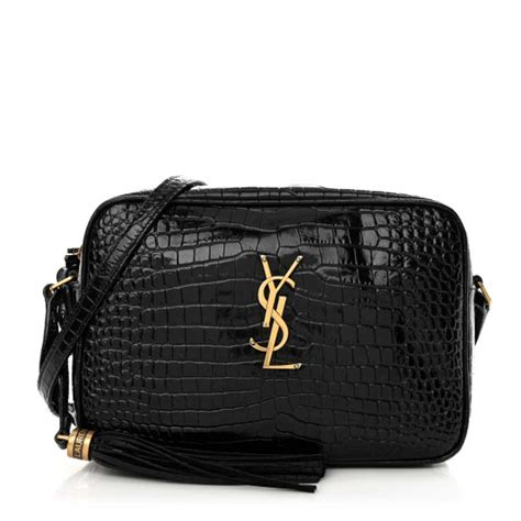 SAINT LAURENT Patent Calfskin Crocodile Embossed 